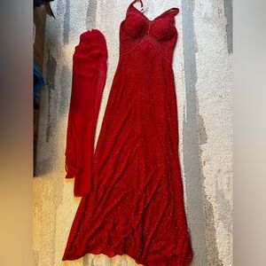 Fiesta red dress beaded with scarf